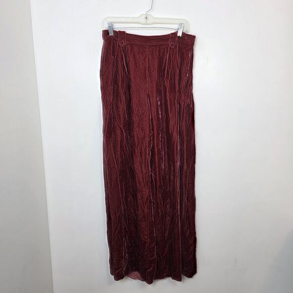 Sezane Dark Pink Crushed Velvet High Waisted Wide Leg Tyler Pants Size 10 - Picture 3 of 11